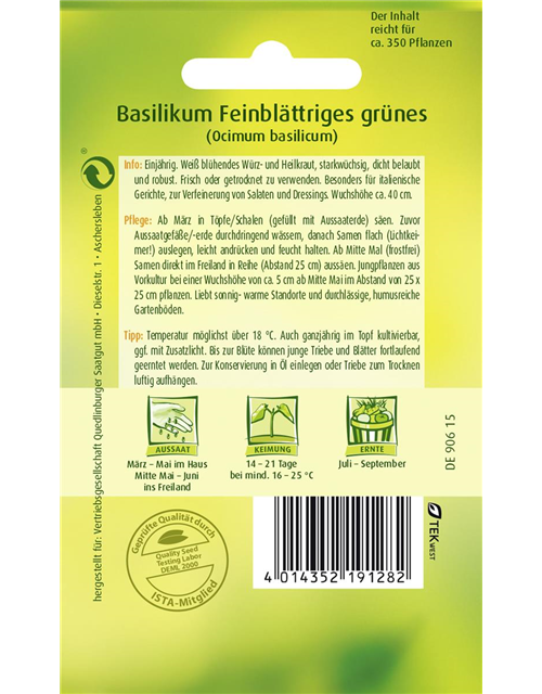 Garten-Basilikum-Samen 'Feinblättriges Grünes'