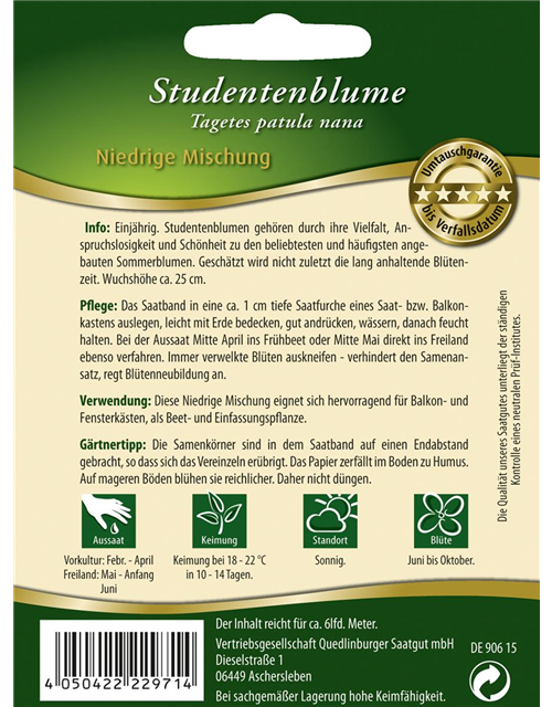 Studentenblumensamen 'Niedrige Mischung'