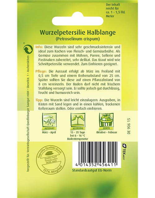 Wurzelpetersiliensamen 'Halblange'