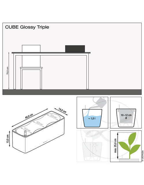 LECHUZA CUBE Glossy Triple